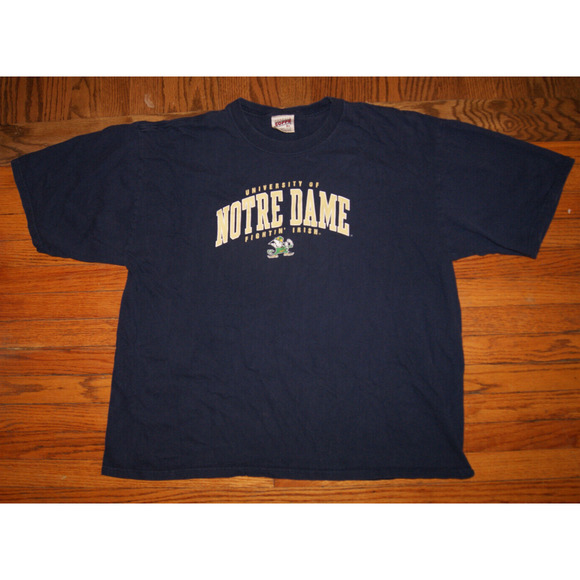 VTG Notre Dame Fighting Irish XL Blue T-Shirt Spell Out Logo Classic SOFFE - Picture 2 of 8